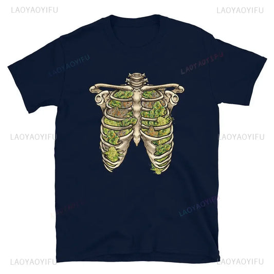 Weed Lungs Skeleton Funny Weed Cannabis Marijuana Lovers Stoner Hippie Printed T-Shirt Man Funny High Quality Cotton Tshirts