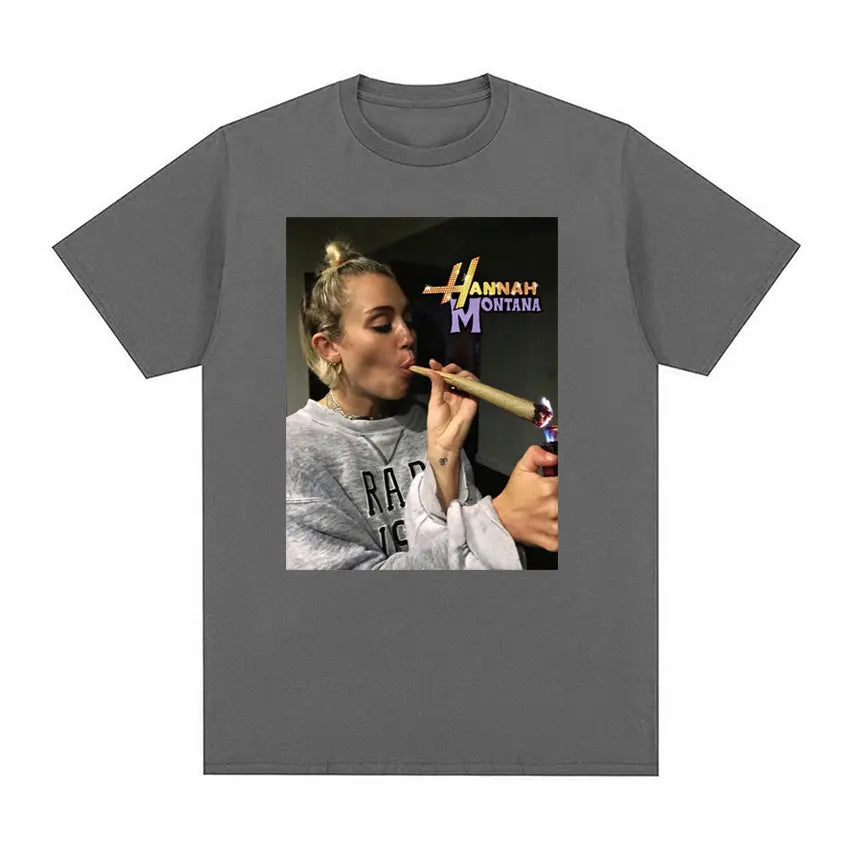 Ethan Peters Hannah Montana Marijuana Funny Smoking  T-shirt Women and Men Miley Cyrus Rap Singer 90s Graphic T Shirt Streetwear