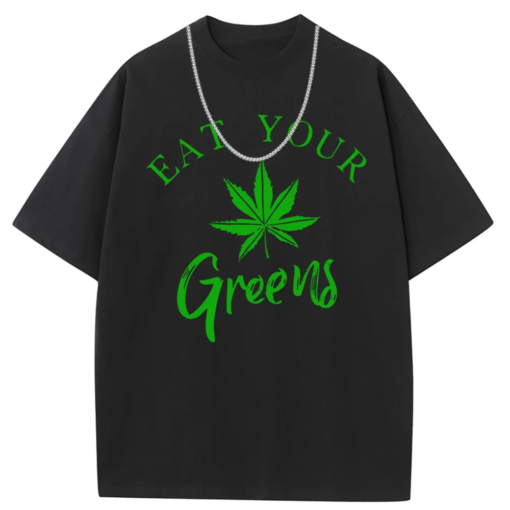 Eat Your Marijuana Greens Men Vintage T-shirts Birthday Gifts Preppy Style Long Sleeve Tshirts Man Summer Fall Youth Sweatshirts