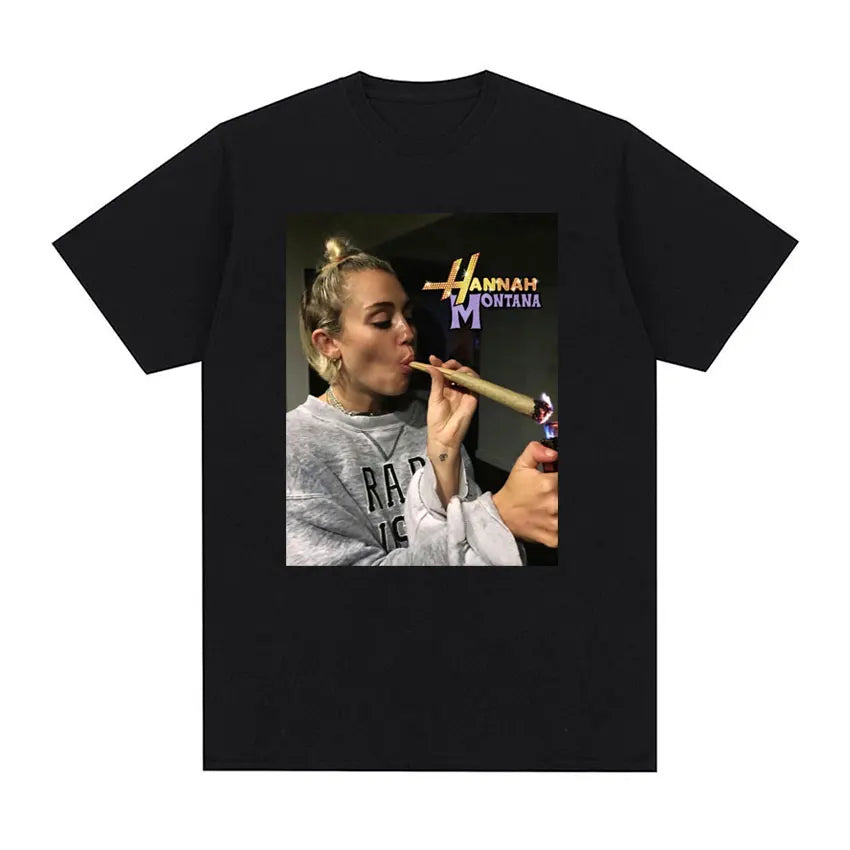 Ethan Peters Hannah Montana Marijuana Funny Smoking  T-shirt Women and Men Miley Cyrus Rap Singer 90s Graphic T Shirt Streetwear