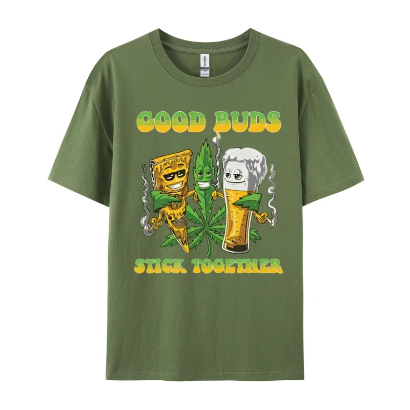 Weed Cannabis Stoner Good Buds Stick T-shirt 3D Printed T-shirt Men Cotton T-shirt Slim Fit Mens Tees Printed On Casual