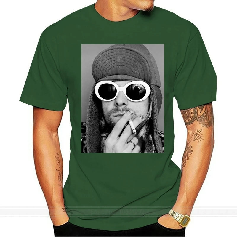 Kurt Smoking T Shirt Black Nirana Dae Cobain Grohl Grunge Punk Male Best Selling Kawaii