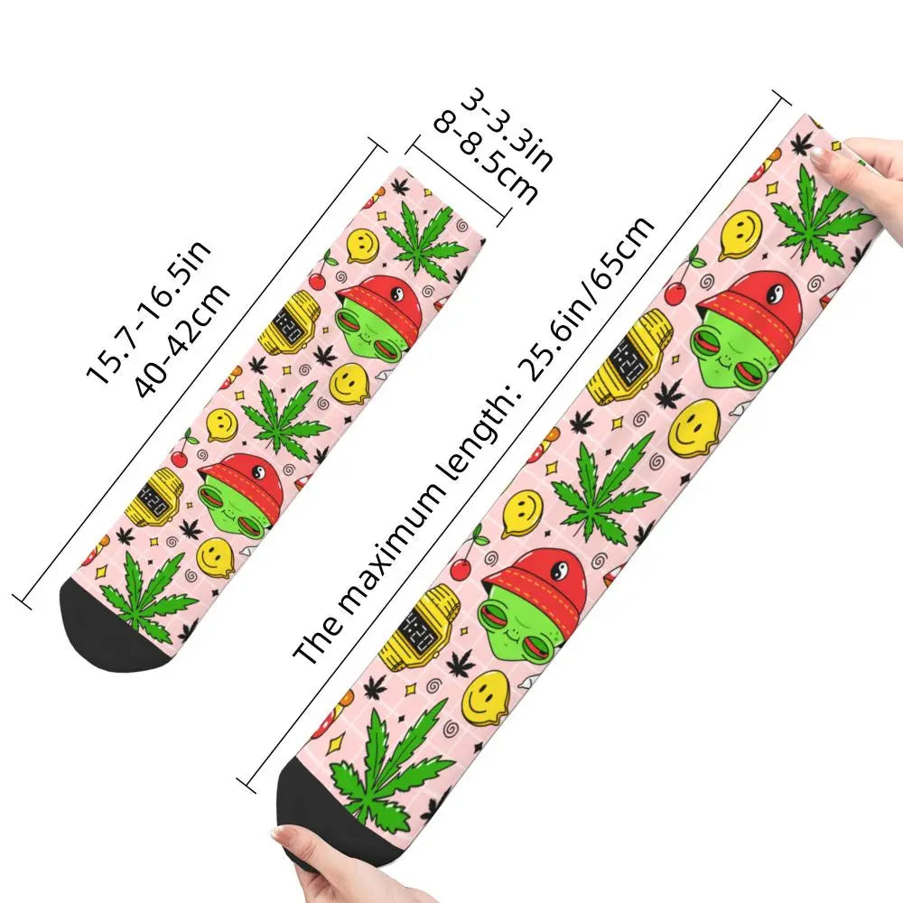 Hippie Alien Weed Marijuana Socks Cute Funny Happy Cannabis Leaves Aesthetic Socks Novelty Accessories Crew Socks