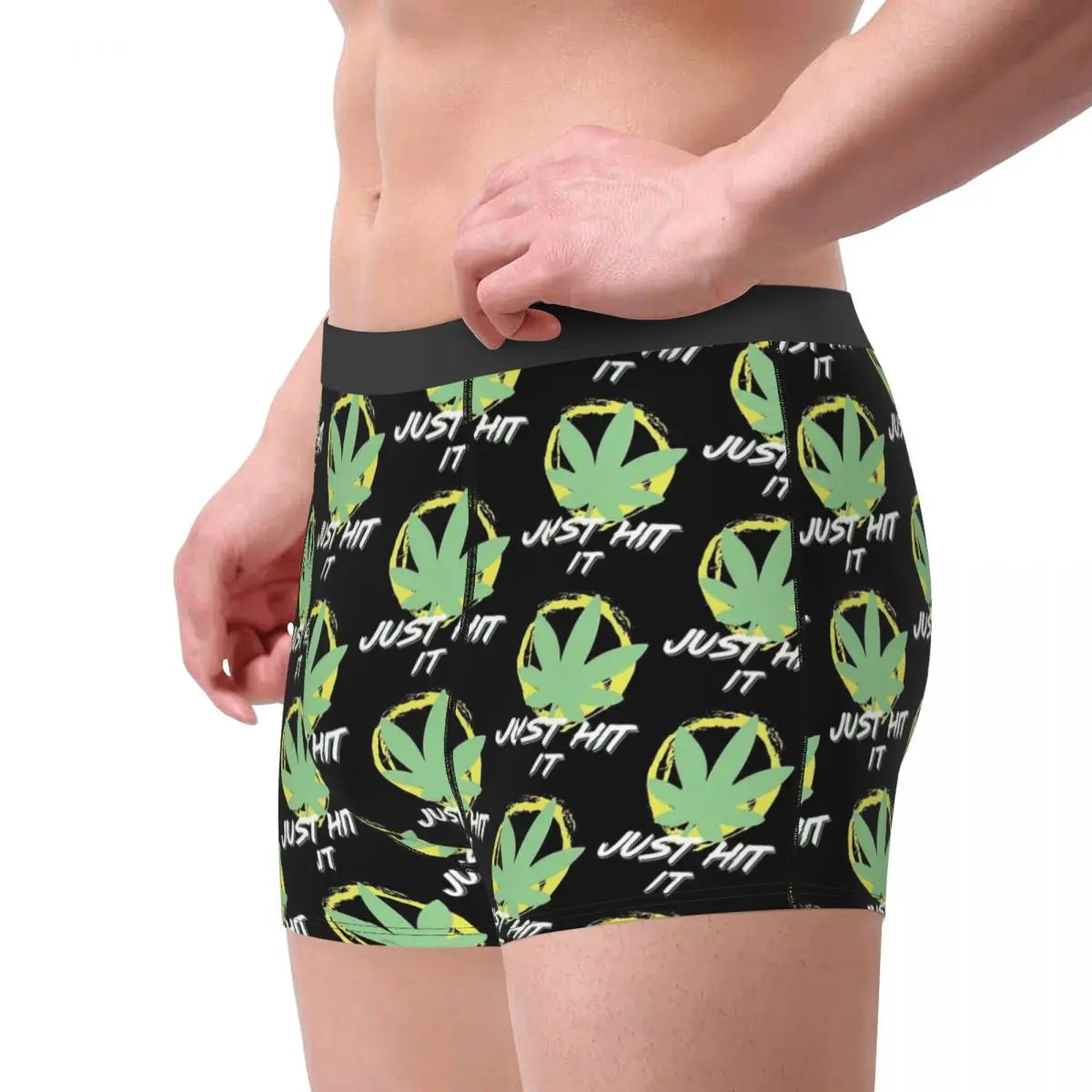 Just Hit It Funny Gift For Lovers And Smokers Man's Boxer Briefs Underpants Cannabis Leaf Plant Marijuana Weed Highly Sexy Short