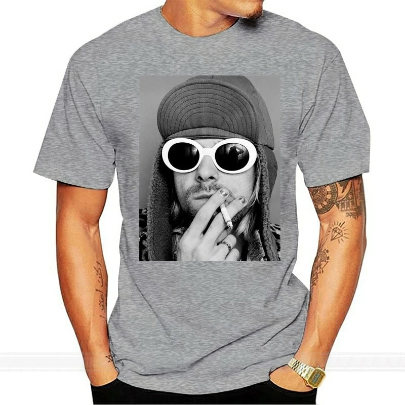 Kurt Smoking T Shirt Black Nirana Dae Cobain Grohl Grunge Punk Male Best Selling Kawaii