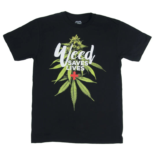 Weed Saves Lives Funny Cannabis and Marijuana Medicine T-Shirt 100% Cotton O-Neck Short Sleeve Casual Mens T-shirt Size S-3XL