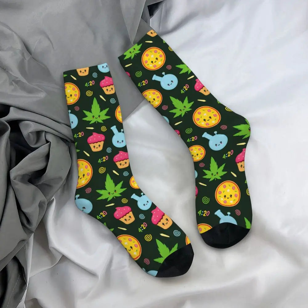 All Season Hip-hop Men's Women's Cute Marijuana Weed 420 Socks Cannabis Cartoon Merch Basketball Socks Super Soft Best Gifts