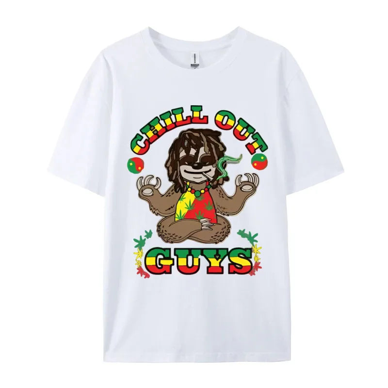 Weed Smoking Sloth Marijuana Thc Cann T-Shirt Funny T Shirt Cotton Tops Tees for Male Black Large Basic