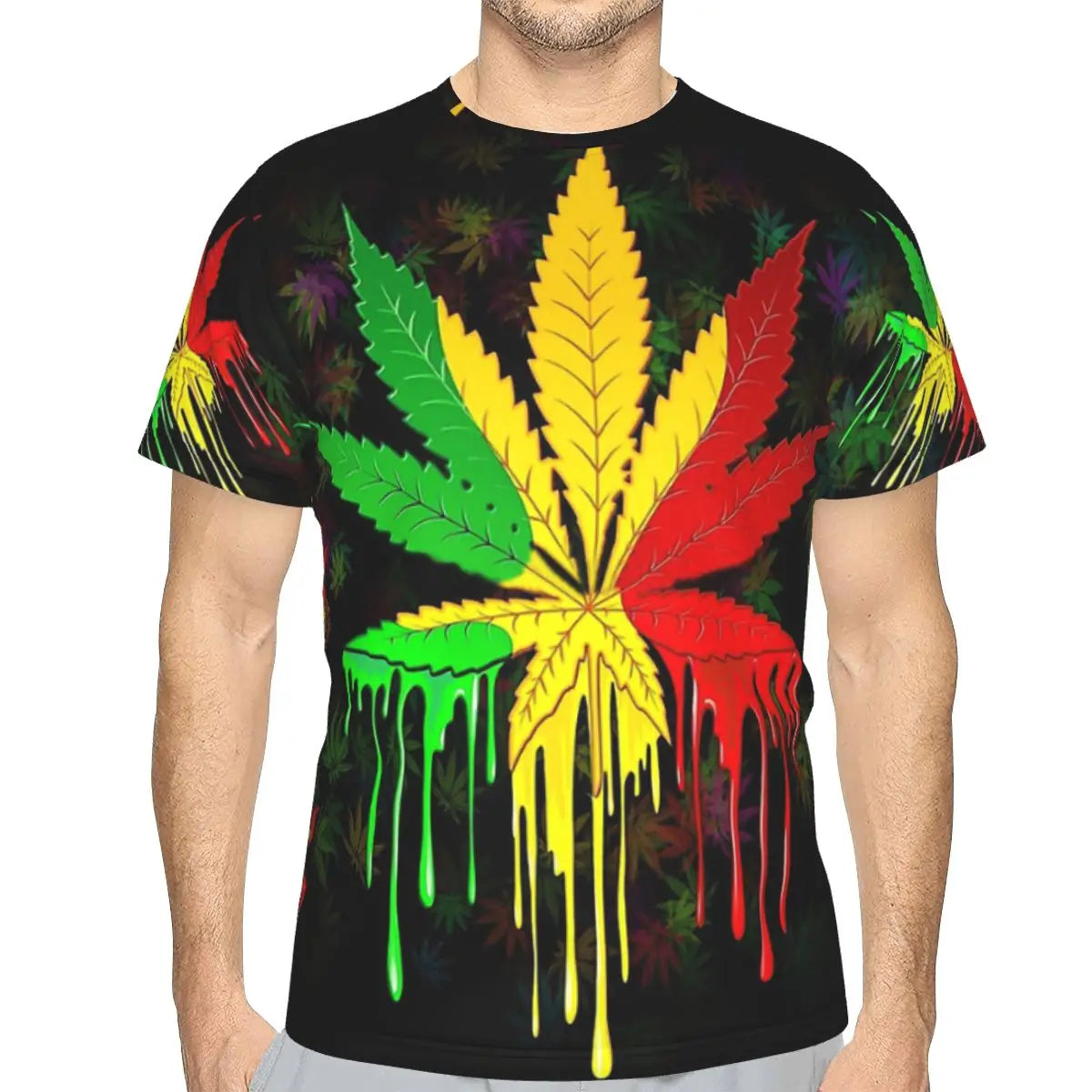 Marijuana Leaf Rasta Colors Dripping Paint Style Polyester TShirt Art Top Quality Creative Thin T Shirt Short Sleeve