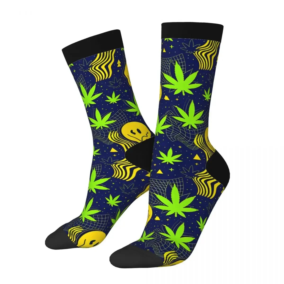 Cannabis Marijuana Pattern Men's Socks Vintage Harajuku Street Style Novelty Casual Crew Sock