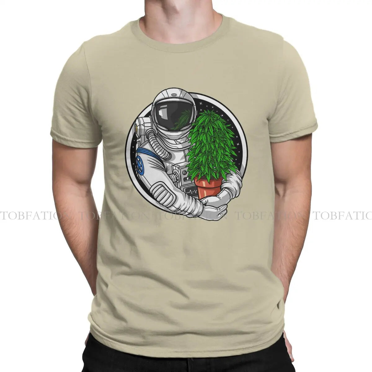 Weed Marijuana 420 Smoking Astronaut Lover TShirt Men Graphic Large Harajuku Crewneck Cotton T Shirt