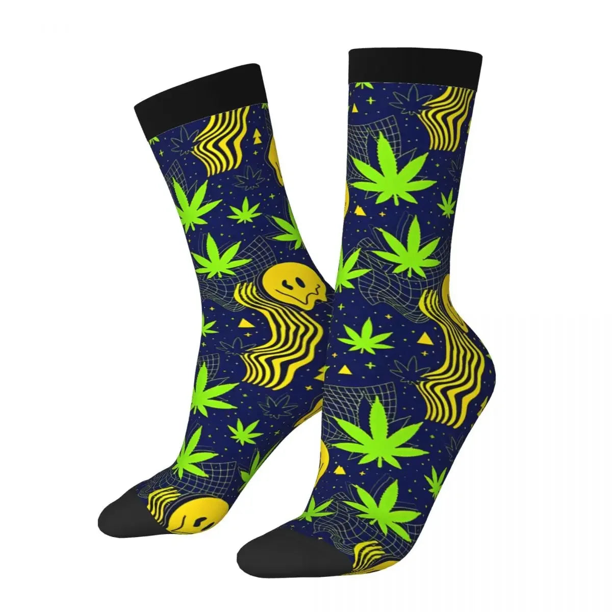 Cannabis Marijuana Pattern Men's Socks Vintage Harajuku Street Style Novelty Casual Crew Sock