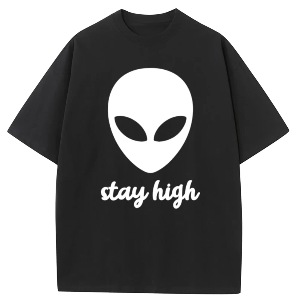 Stay Alien Marijuana Cannabis T-shirts for Men Sportswears Summer/Fall Hip Hop Geek Long Sleeve Sweatshirts Cool Skull