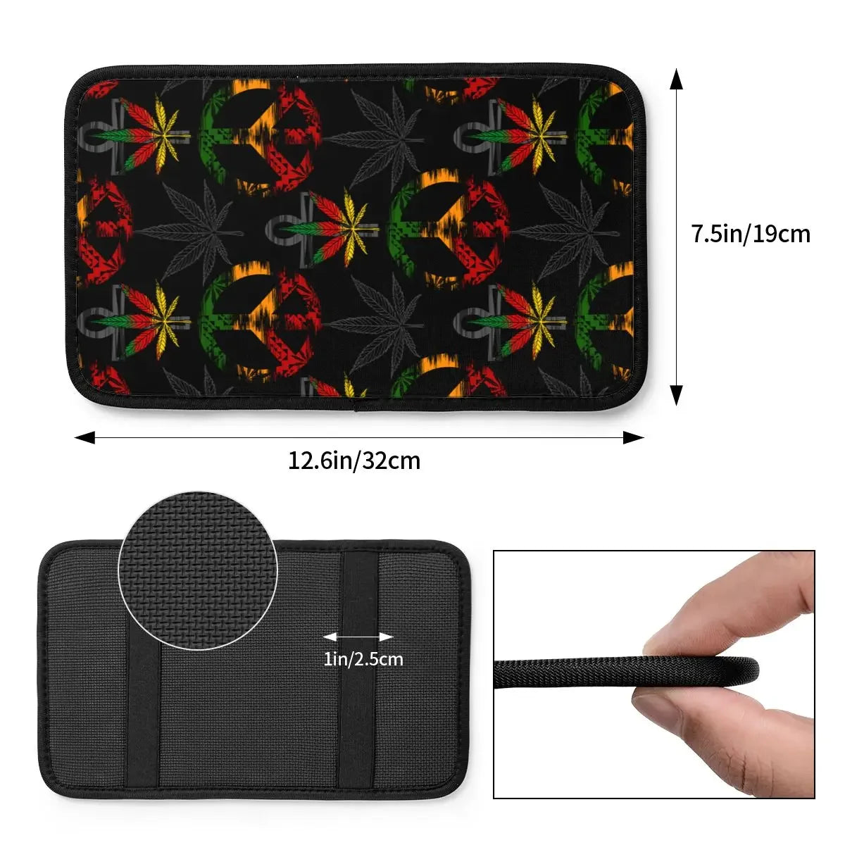 Center Console Cover Pad Car Interior Cushion Marijuana Cannabis Rastafarian Car Armrest Cover Mat Weed Leaf Storage Box Pad