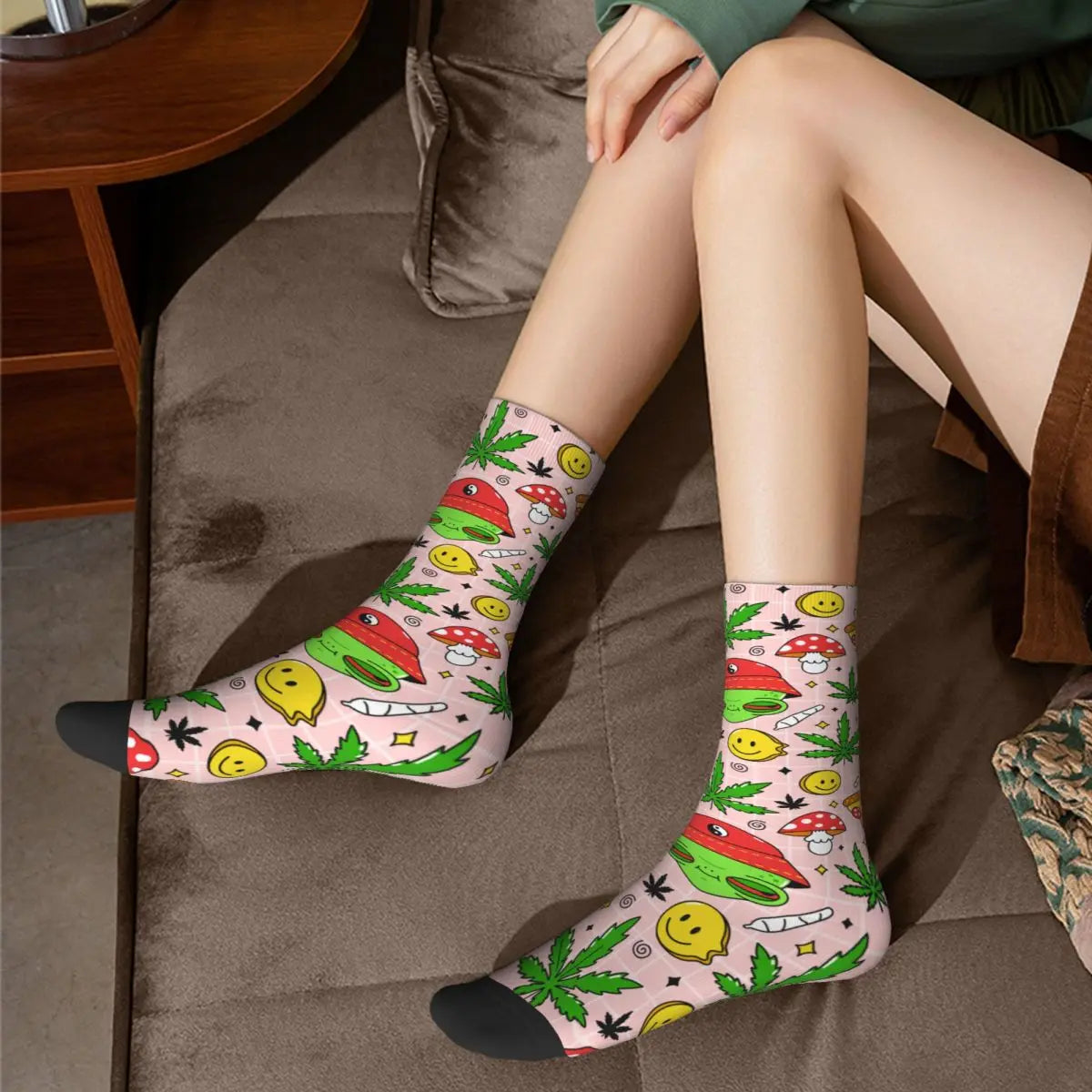 Hippie Alien Weed Marijuana Socks Cute Funny Happy Cannabis Leaves Aesthetic Socks Novelty Accessories Crew Socks