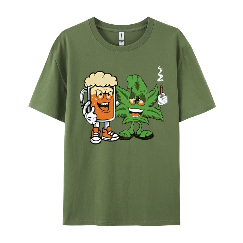 Marijuana Beer Drinking Smoke Weed Ca Tshirts Men Clothess Tshirts Unique T-Shirt Cotton Gothic Animes Alternative