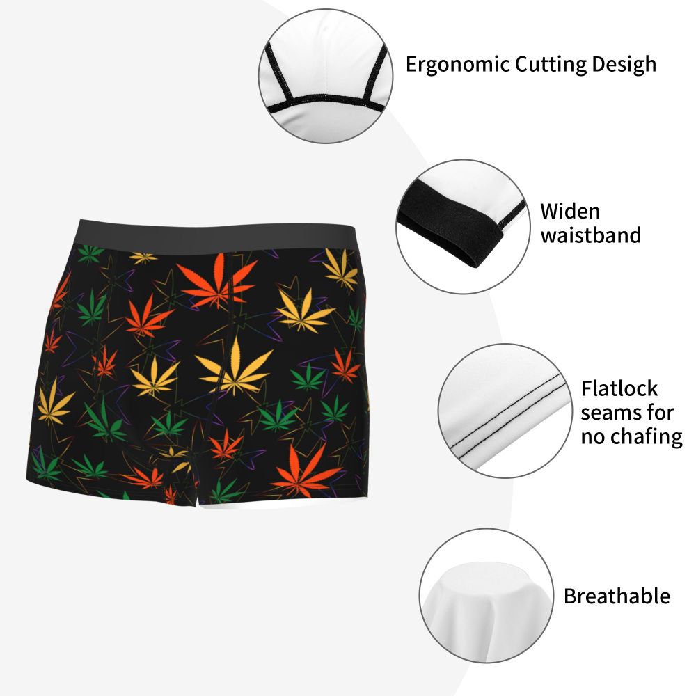 Cannabis Leaf Plant Marijuana Weed Men's Underwear Leaves Boxer Briefs Shorts Panties Soft Underpants for Homme Plus Size