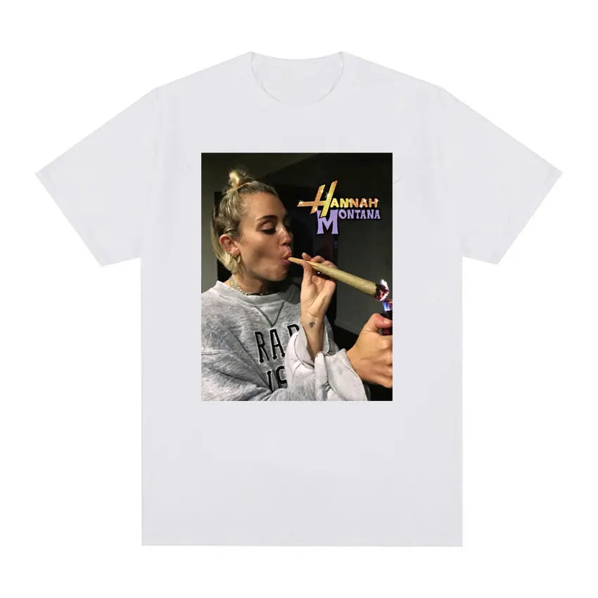 Ethan Peters Hannah Montana Marijuana Funny Smoking  T-shirt Women and Men Miley Cyrus Rap Singer 90s Graphic T Shirt Streetwear