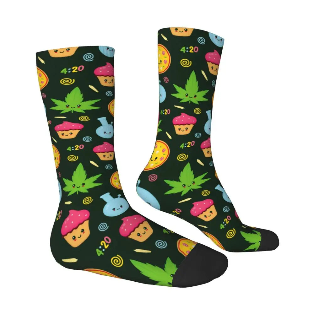 All Season Hip-hop Men's Women's Cute Marijuana Weed 420 Socks Cannabis Cartoon Merch Basketball Socks Super Soft Best Gifts