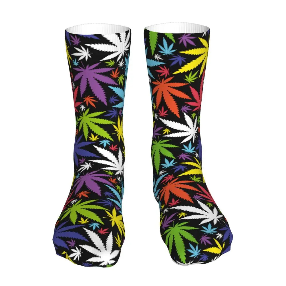 Fashion Socks Male Mens Women Casual Cannabis Leafs Socks Marijuana Weed Leaf Skateboard Socks Spring Summer Autumn Winter