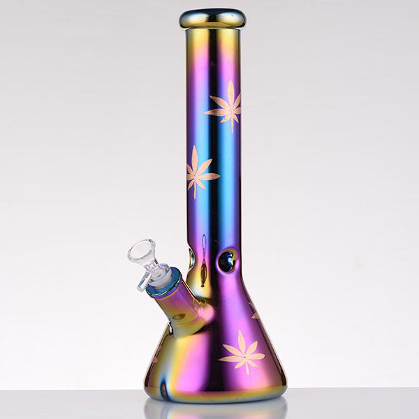 14" Leaf 7mm Glass Bong – Rainbow Oil Slick [AK080]_0