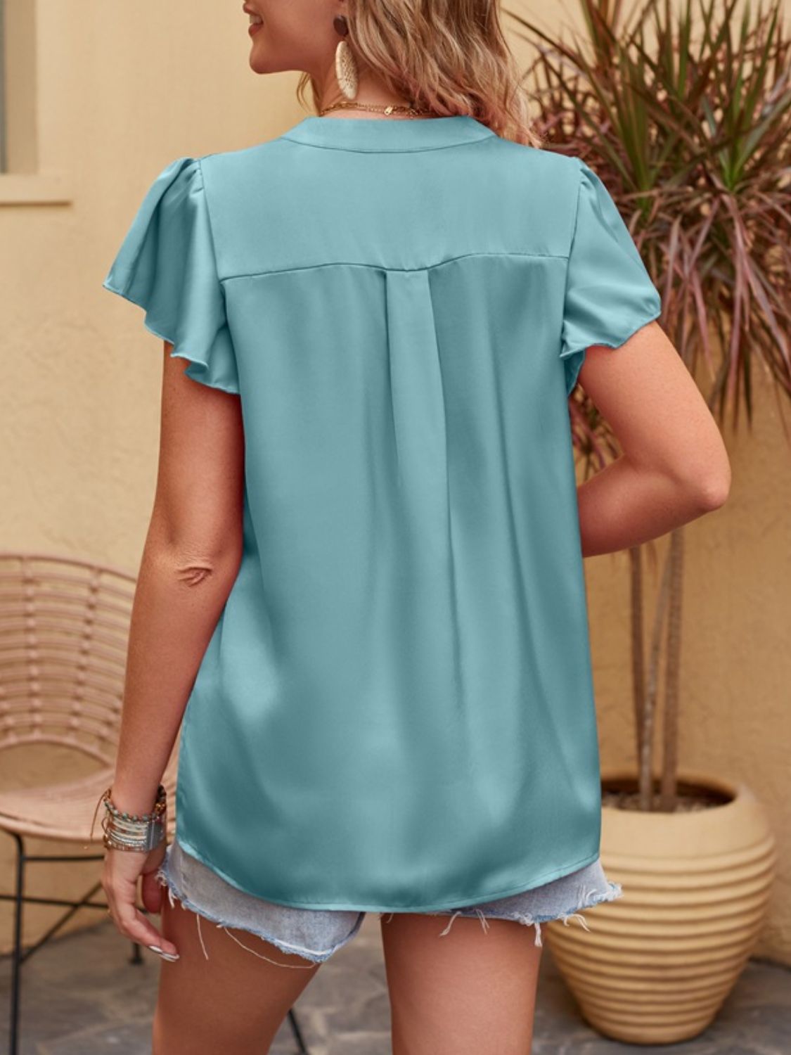 Mandy Notched Short Sleeve Blouse