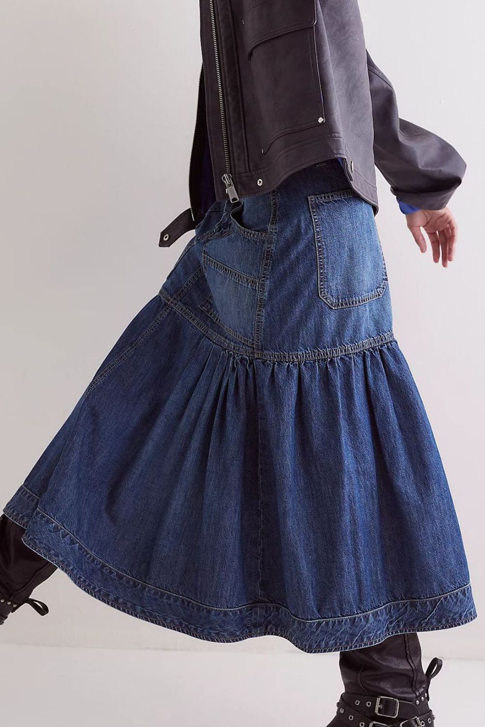 Midi Denim Skirt with Pockets