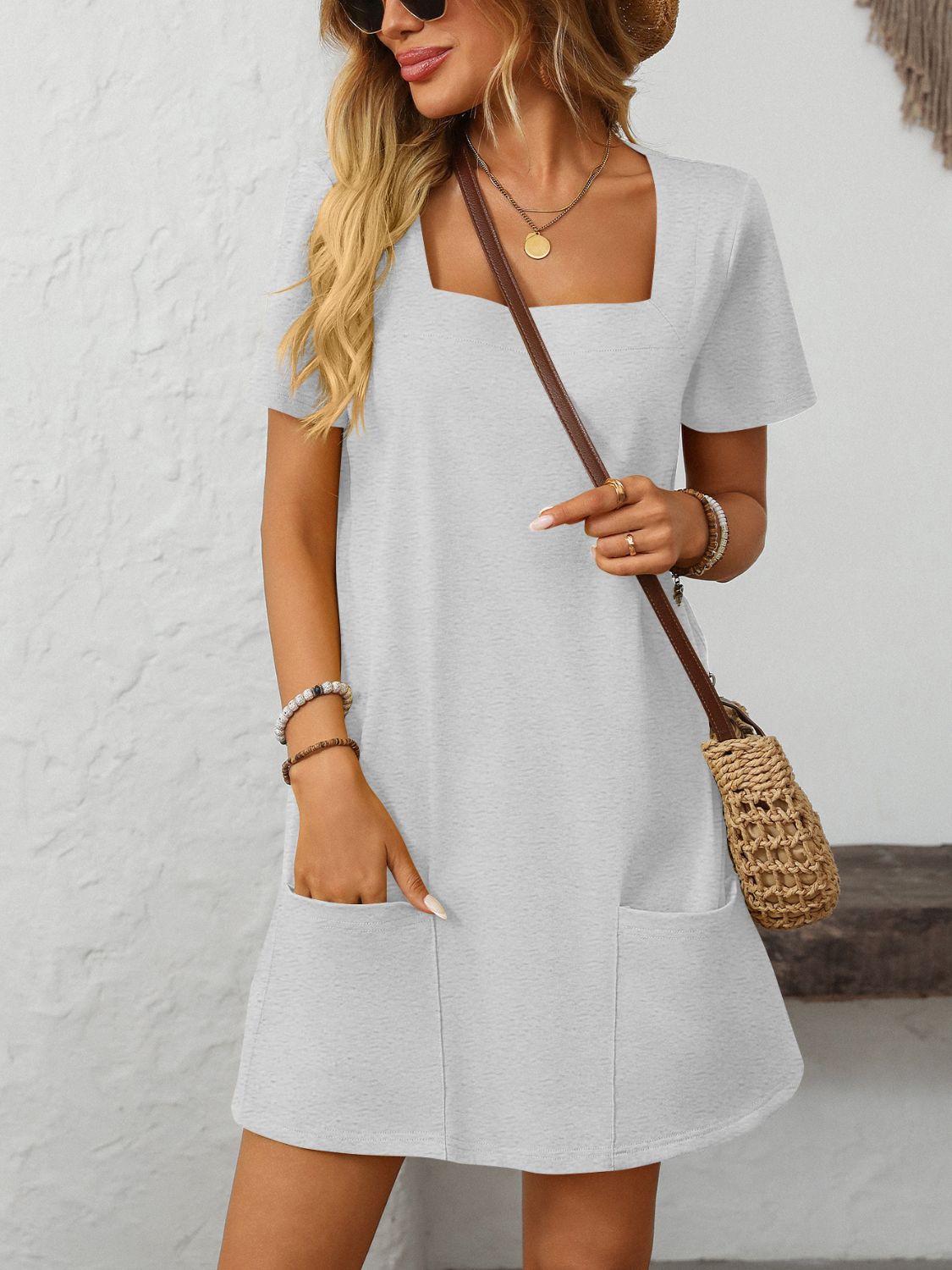 Mandy Square Neck Short Sleeve Mini Dress