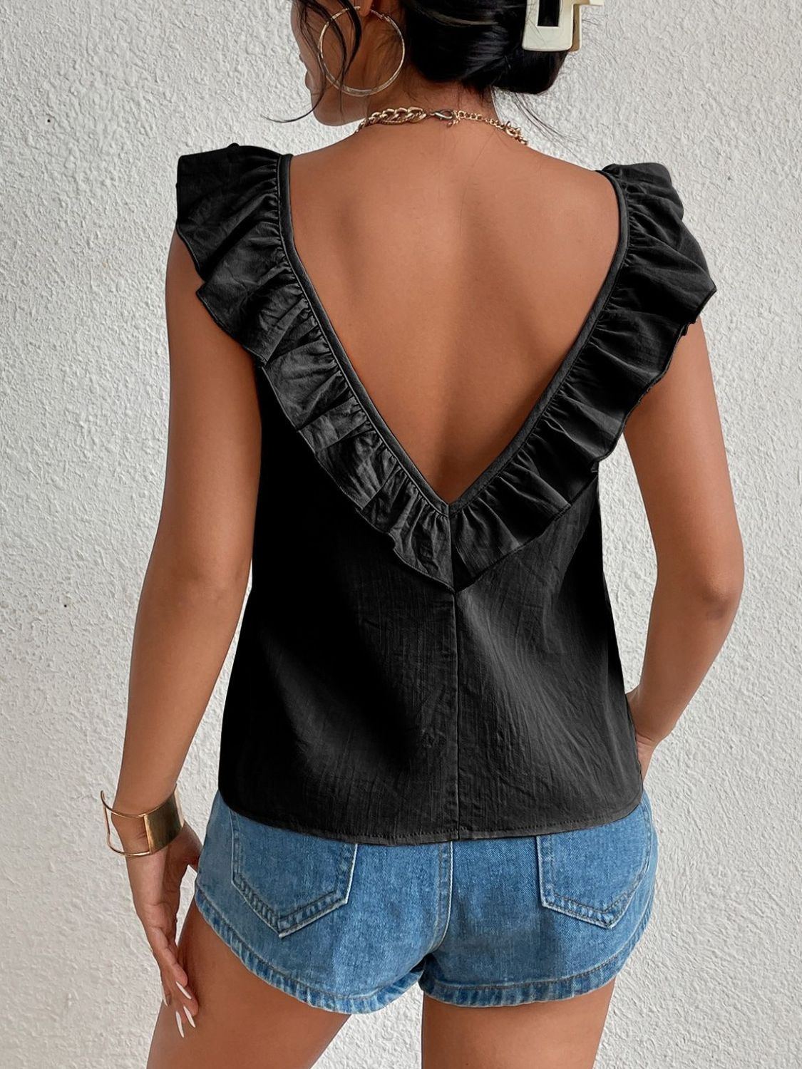 Backless Ruffled Scoop Neck Tank