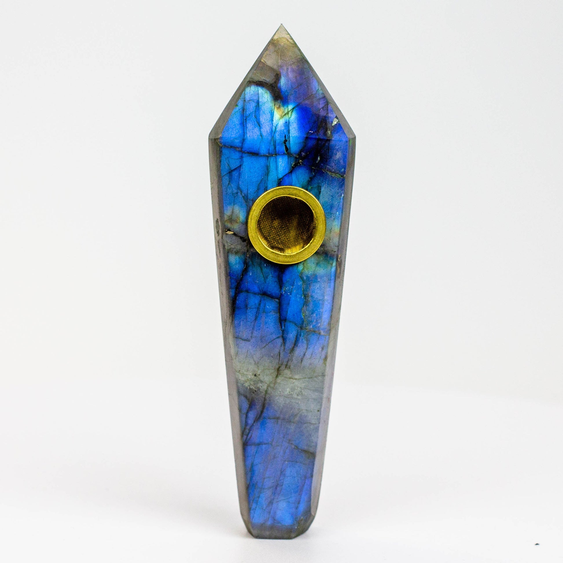 Acid Secs - Natural Labradorite FLASH Smoking Pipe with choke hole_1